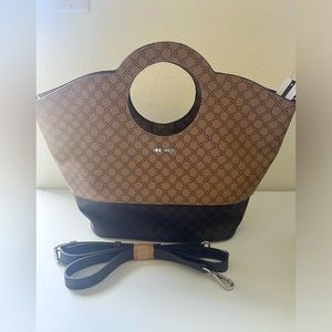 NWT Nine West Aysa Mocha Logo with Circle Handles Crossbody Handbag